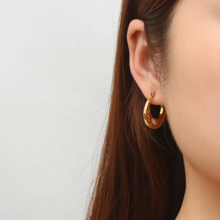 Engraved Gold-Tone Stainless Steel Hoop Earrings