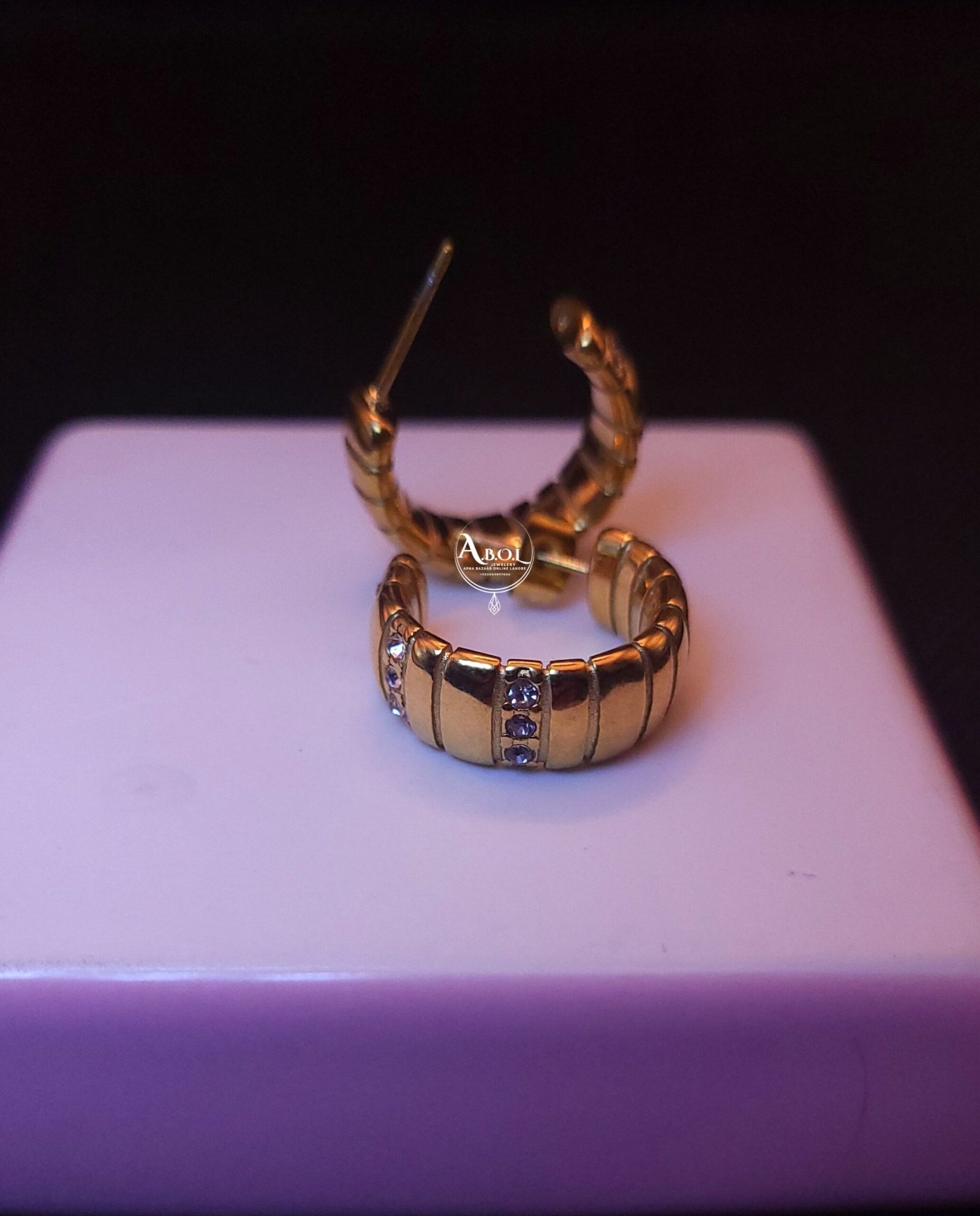 Elegant G Hoop with Stone Detailing - Image 3