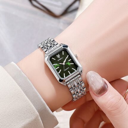 Silver Green Dial Wrist Watch