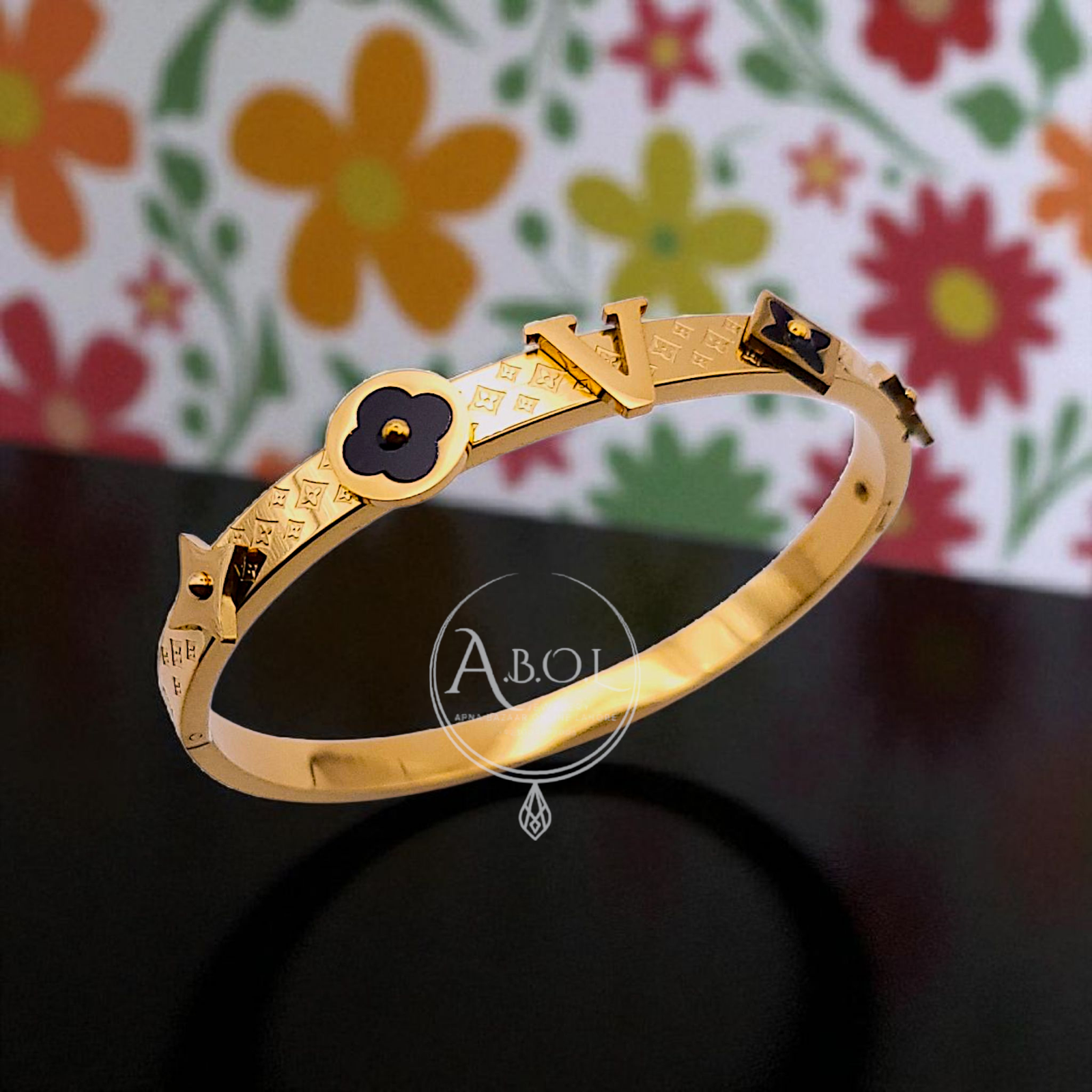 LV Golden Stainless Steel Openable Handcuff – Luxury with Strength