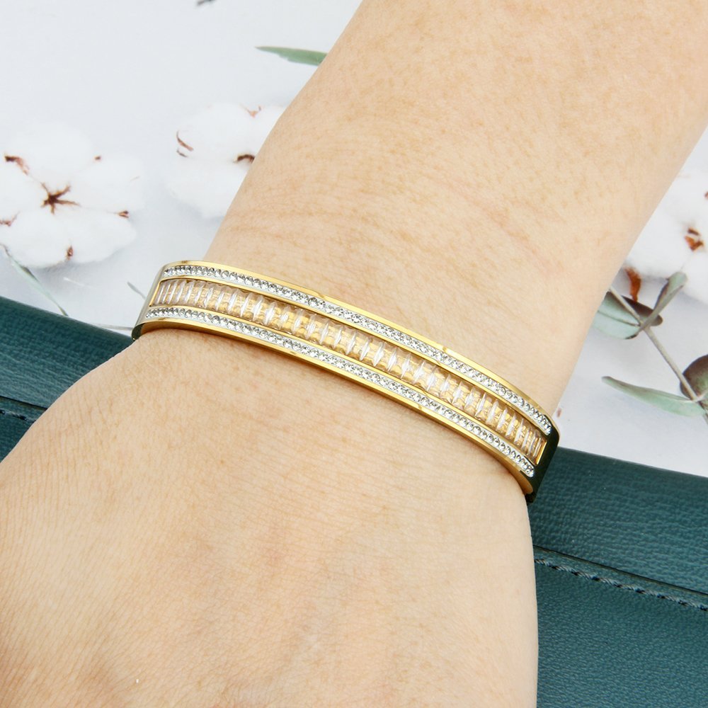 Baguette-cut cubic zirconia Stainless steel cuff - Image 3